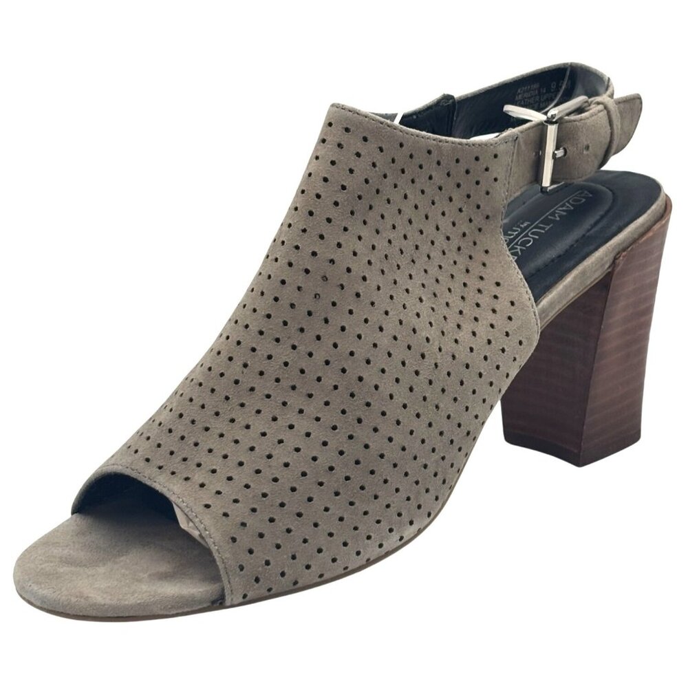 Adam Tucker Meridia Perforated Suede Sandal, 9.5, M, Taupe